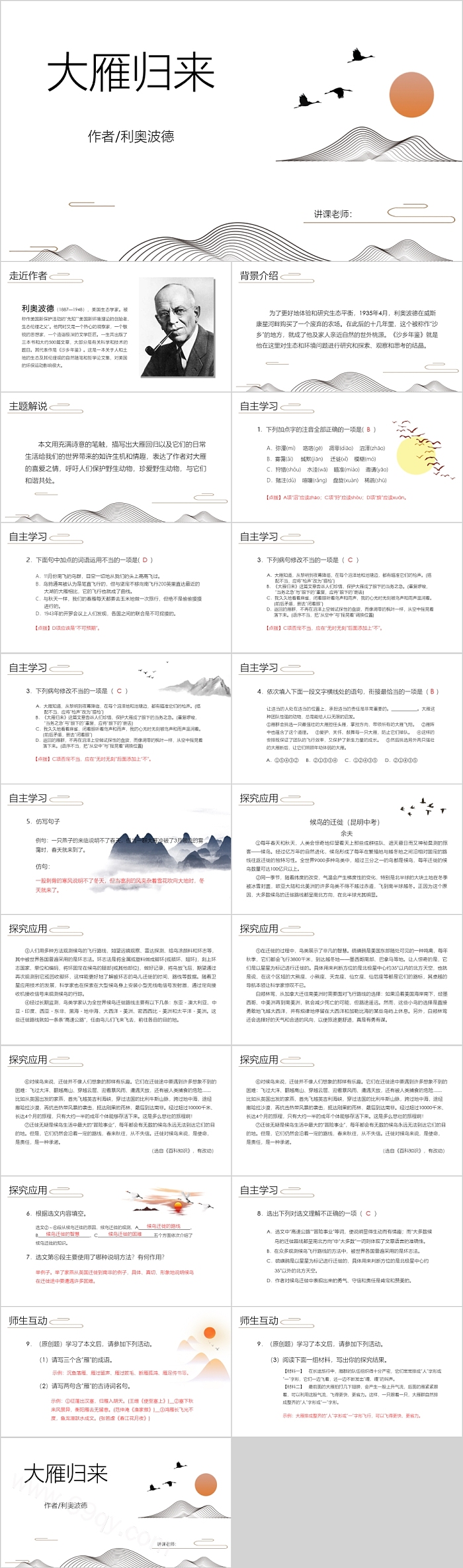 简单人教版八年级语文大雁归来PPT课件