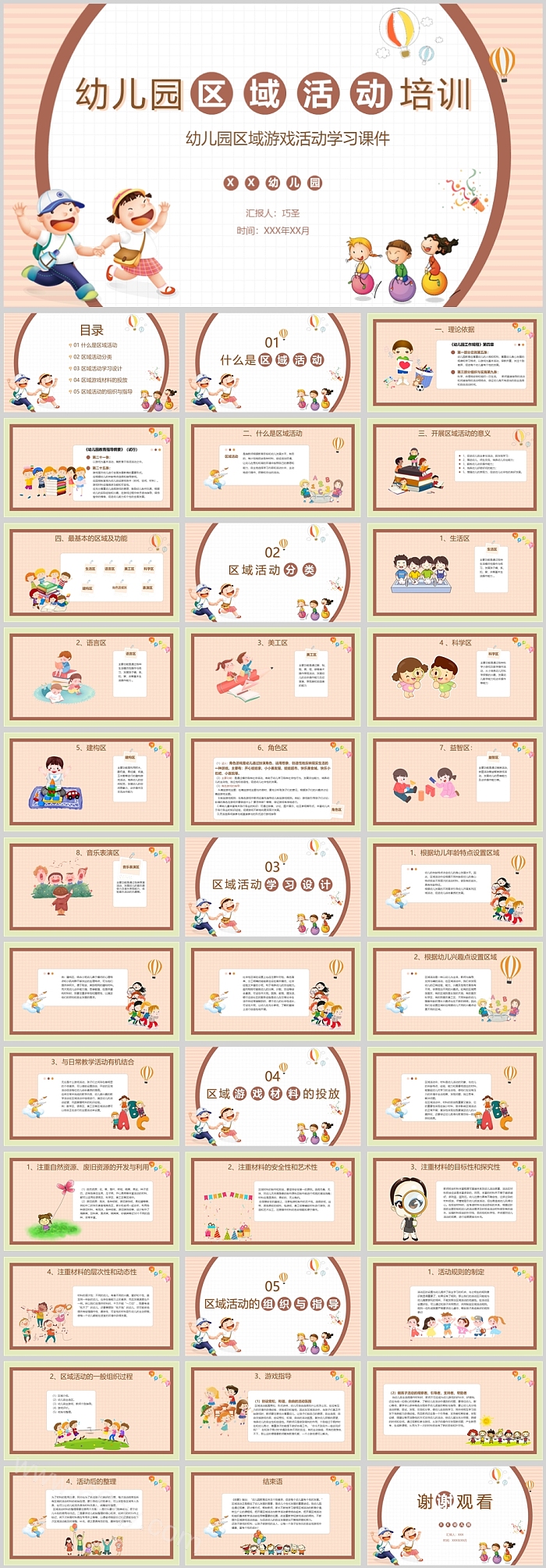 精美卡通黄色幼儿园区域游戏活动学习课件ppt