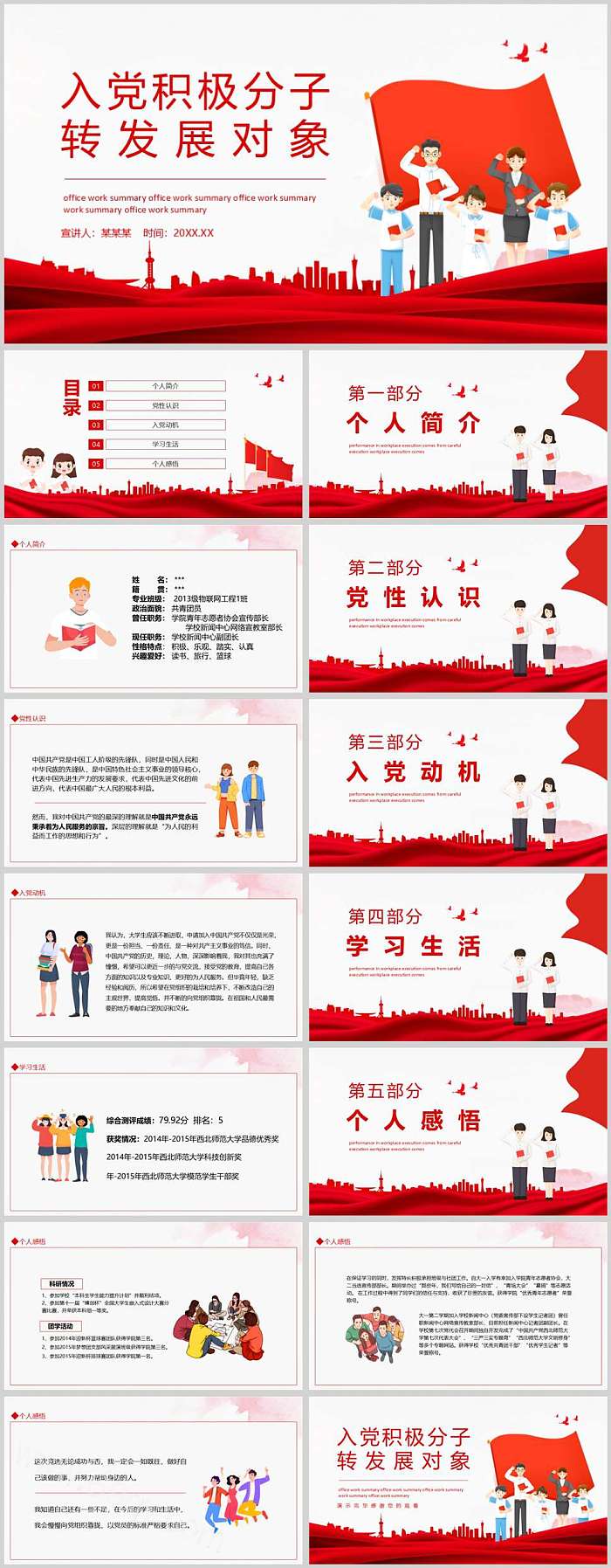 2024新版党员从入党积极分子到转发展对象答辩ppt模版