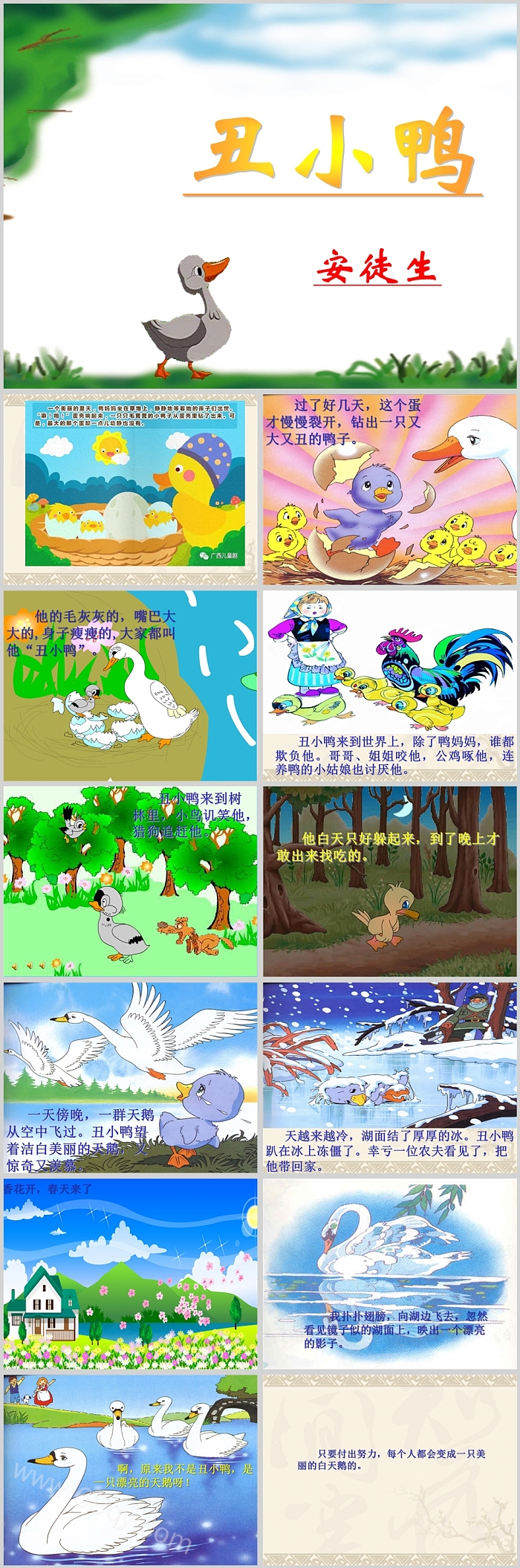 完整版幼儿园经典童话《丑小鸭》绘本故事ppt课件