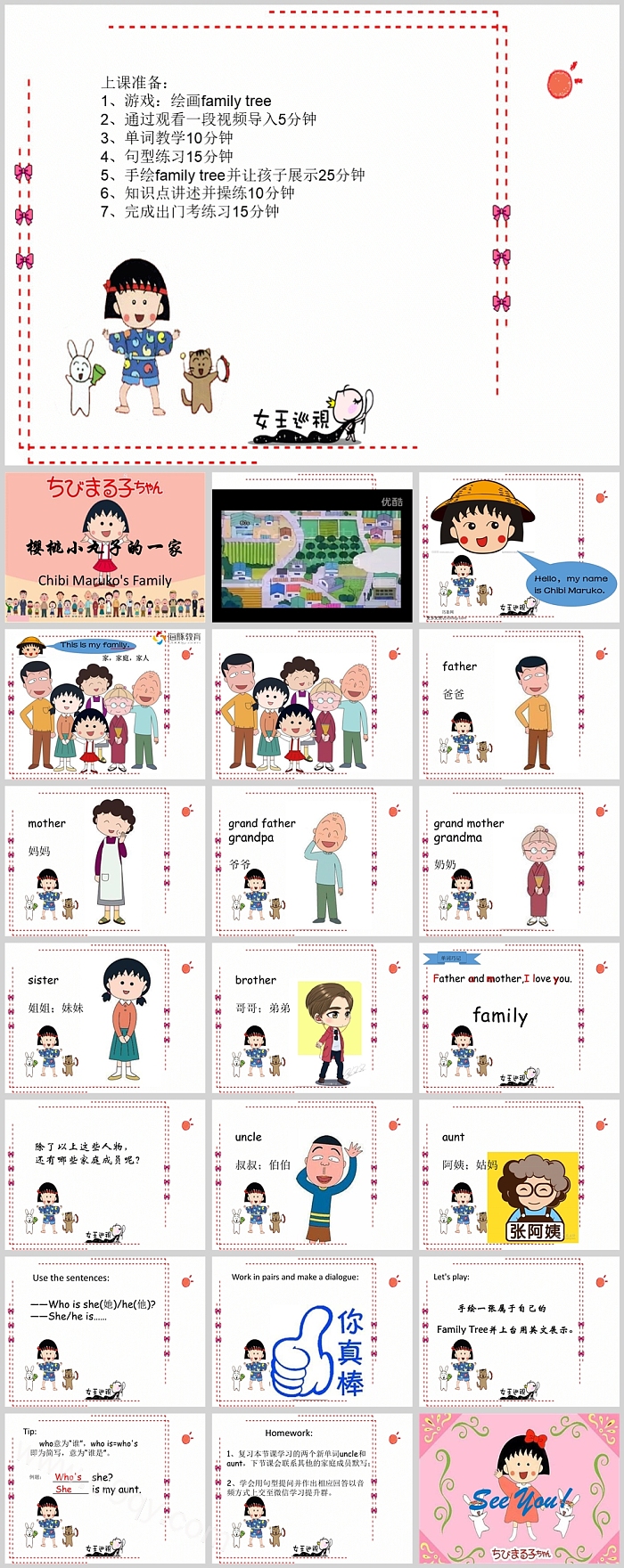 高清通用幼儿园《樱桃小丸子的一家》教学绘本故事ppt科技那