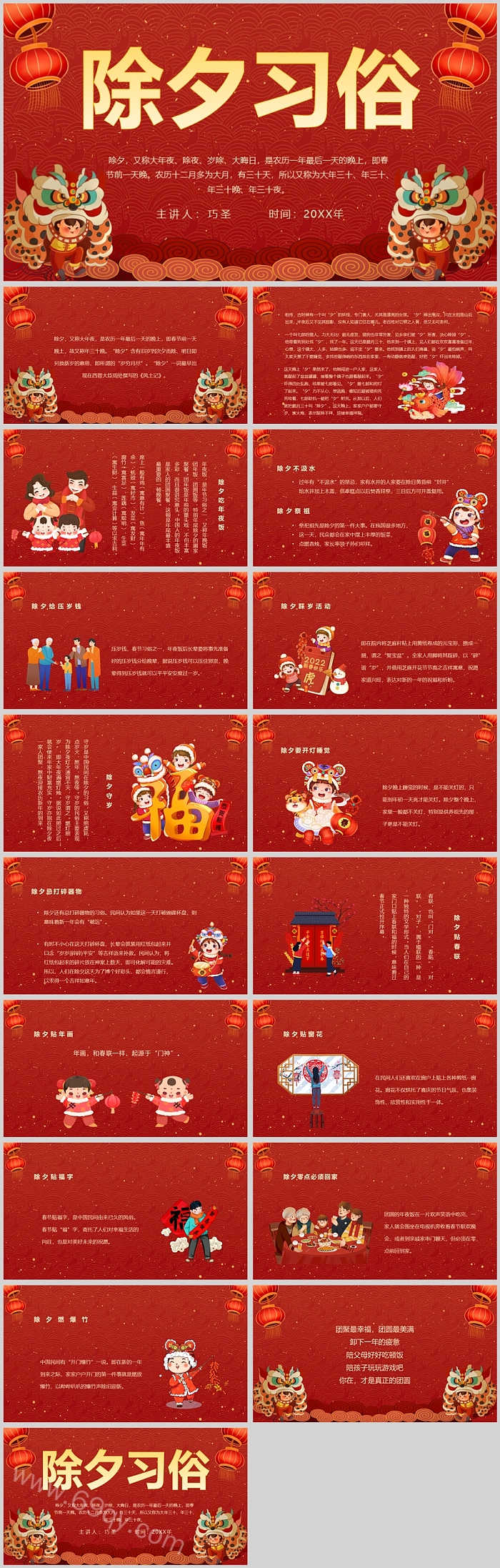 中小学生幼儿园中国传统节日春节除夕习介绍PPT课件