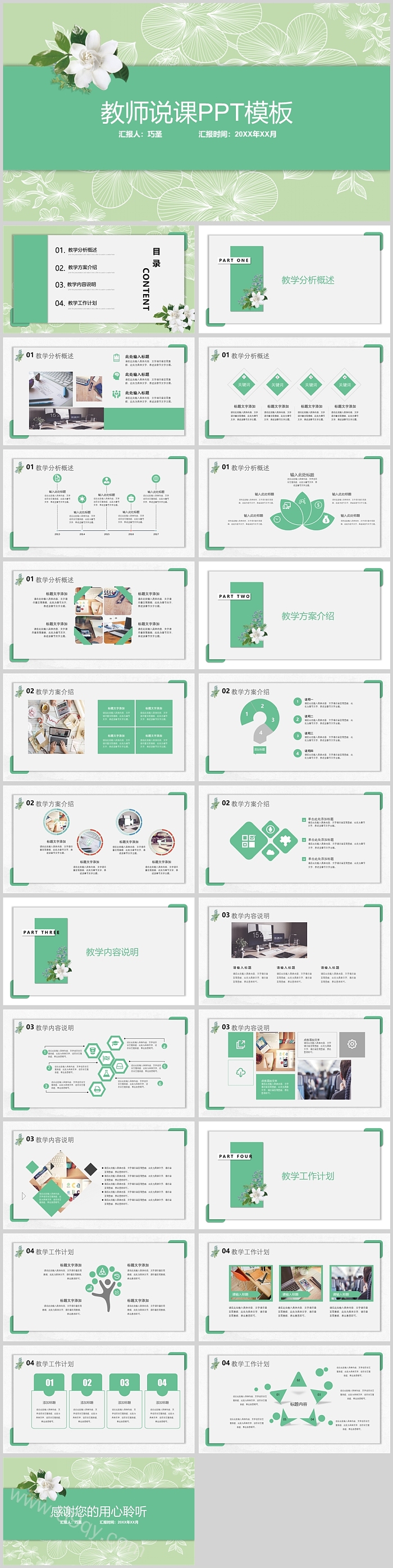 简约通用完整版教师教育教学说课捅用PPT模板