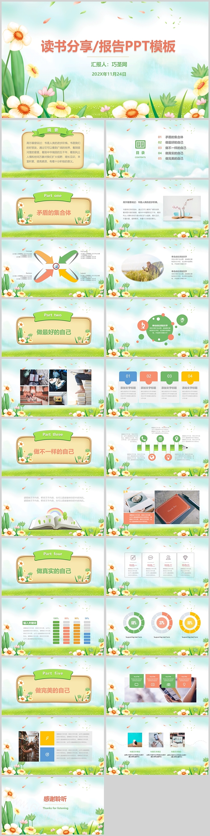 经典中小学生读书心得分享/报告交流会PPT模板