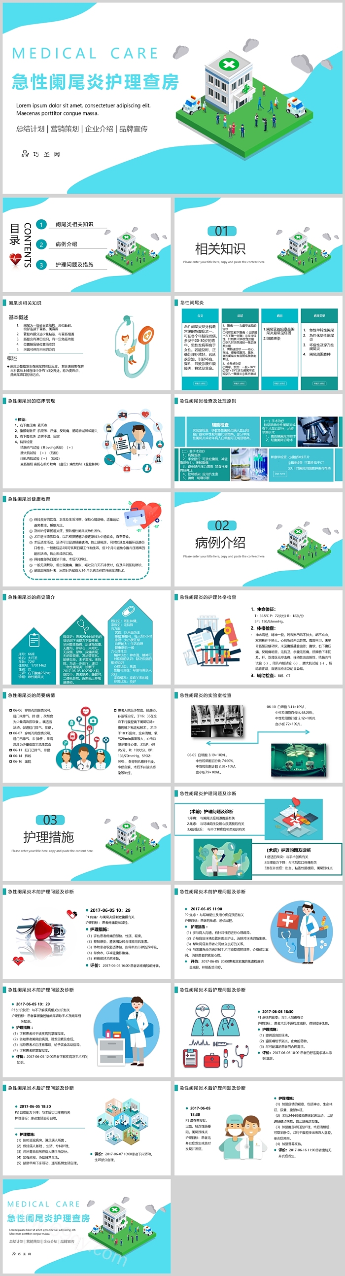 蓝色精美急性阑尾炎患者的护理诊断及措施护理查房PPT课件
