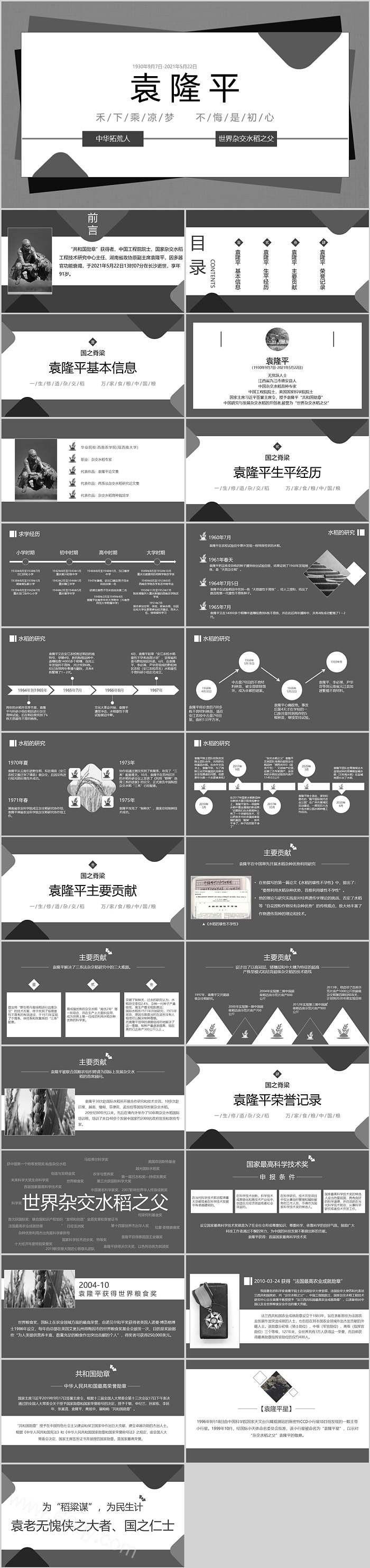 完整杂交水稻之父袁隆平个人生平及主要事迹介绍ppt课件