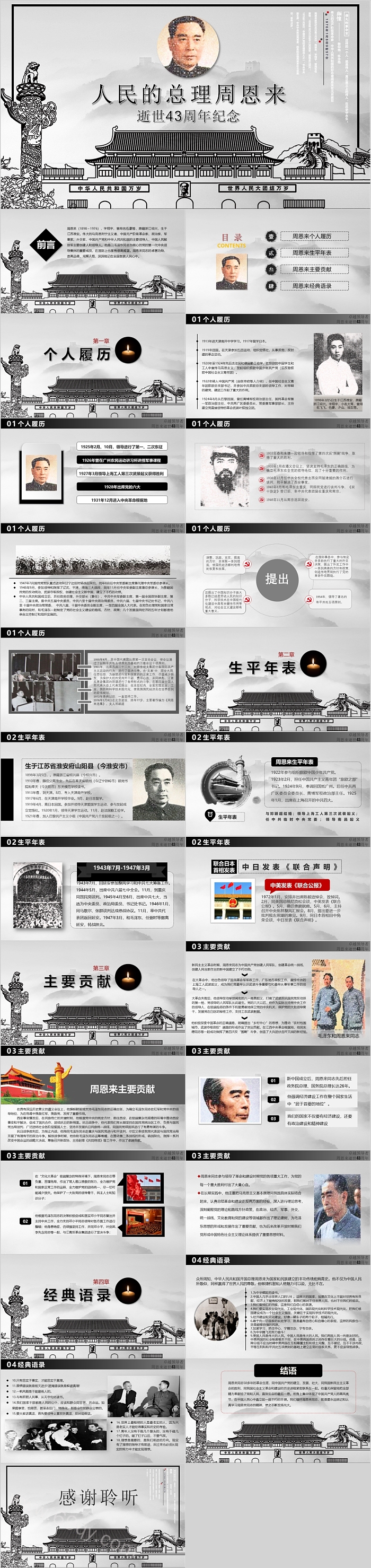 人民的总理周恩来逝世43 周年PPT模板