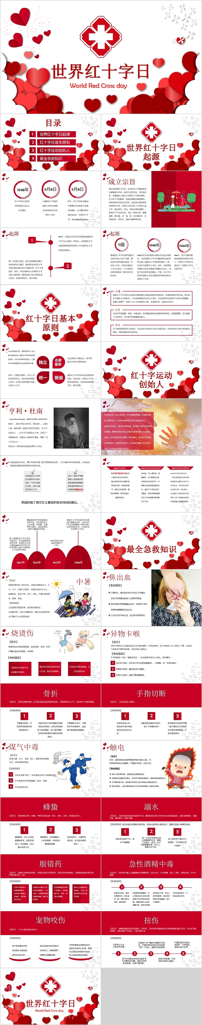 清新简约世界红十字日急救知识宣传介绍医疗培训PPT课件