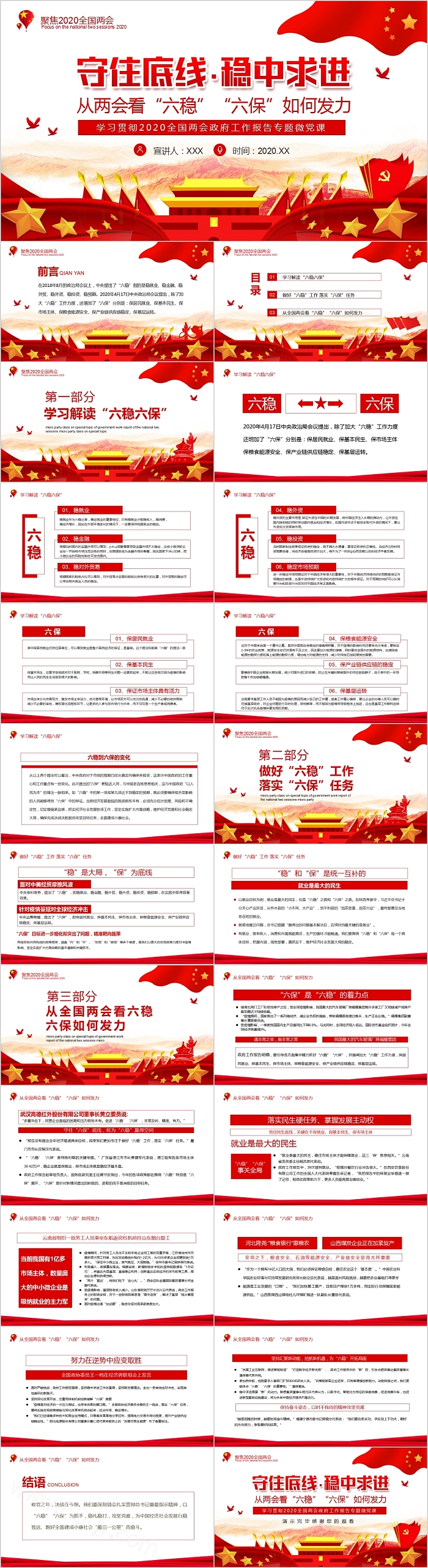 从两会看六稳六保如何发力学习贯彻2020全国两会政府工作报告专题微党课PPT