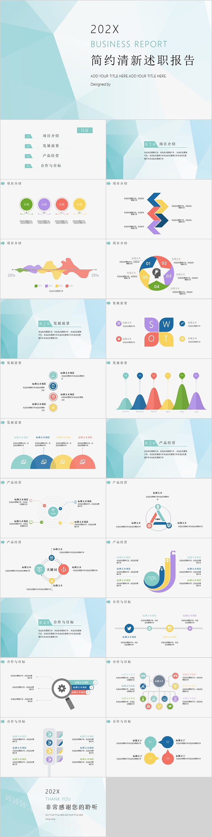 蓝色简约清新个人年终转正述职报告PPT模板