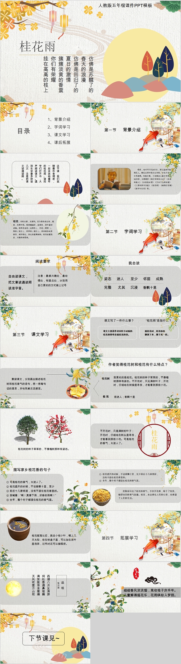 人教版五年级课件桂花雨PPT模板