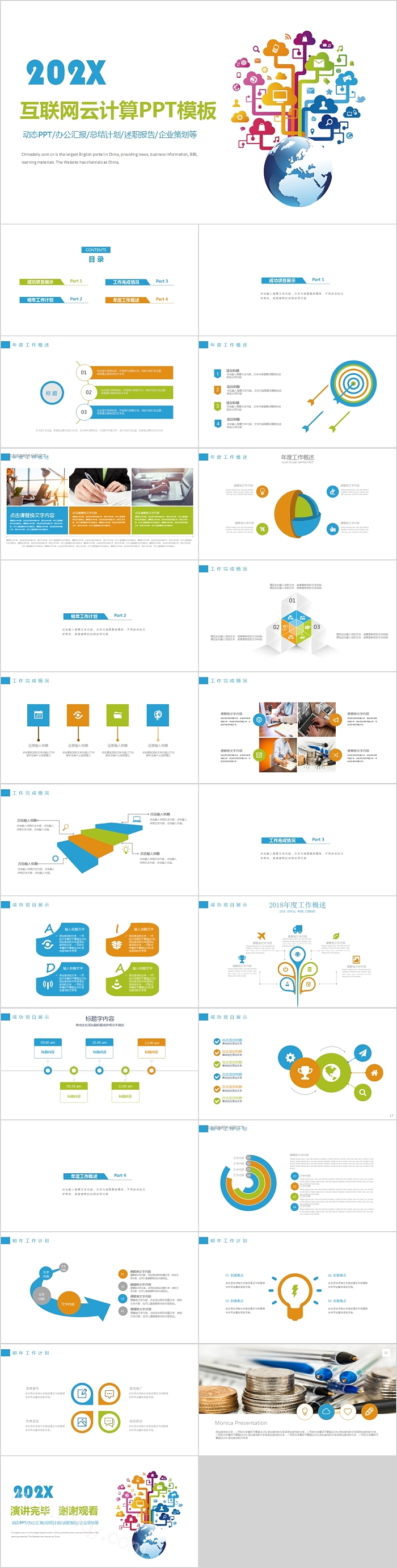 互联网云计算总结汇报PPT模板