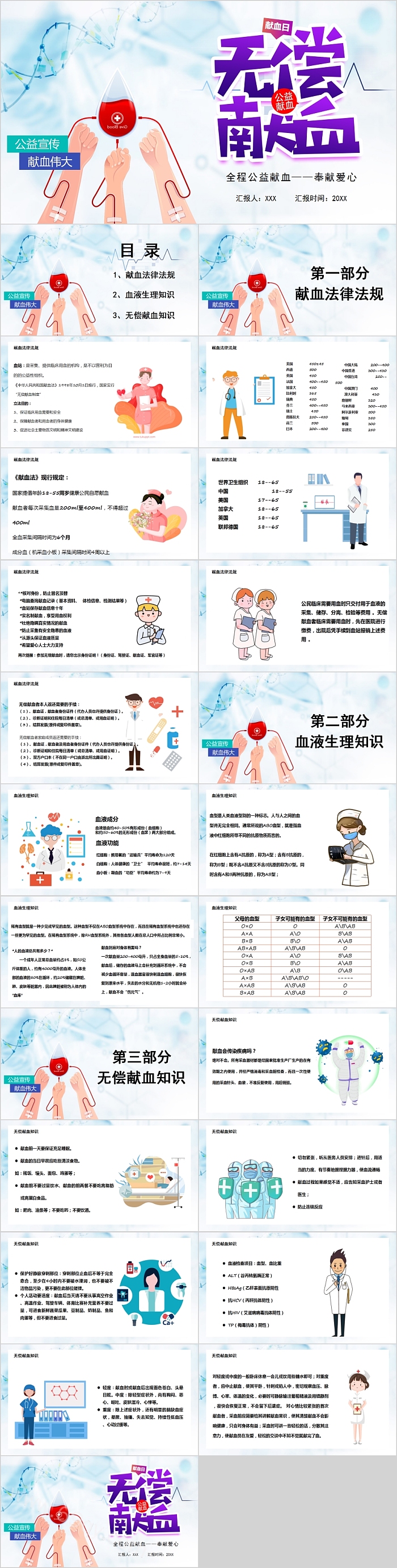 全程公益献血无偿献血公益宣传PPT模板
