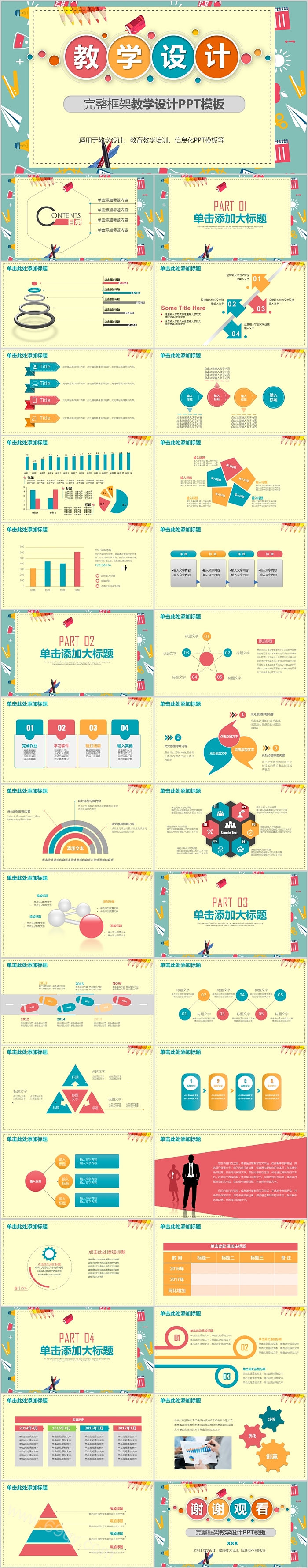 简约清新完整框架教学设计PPT模板