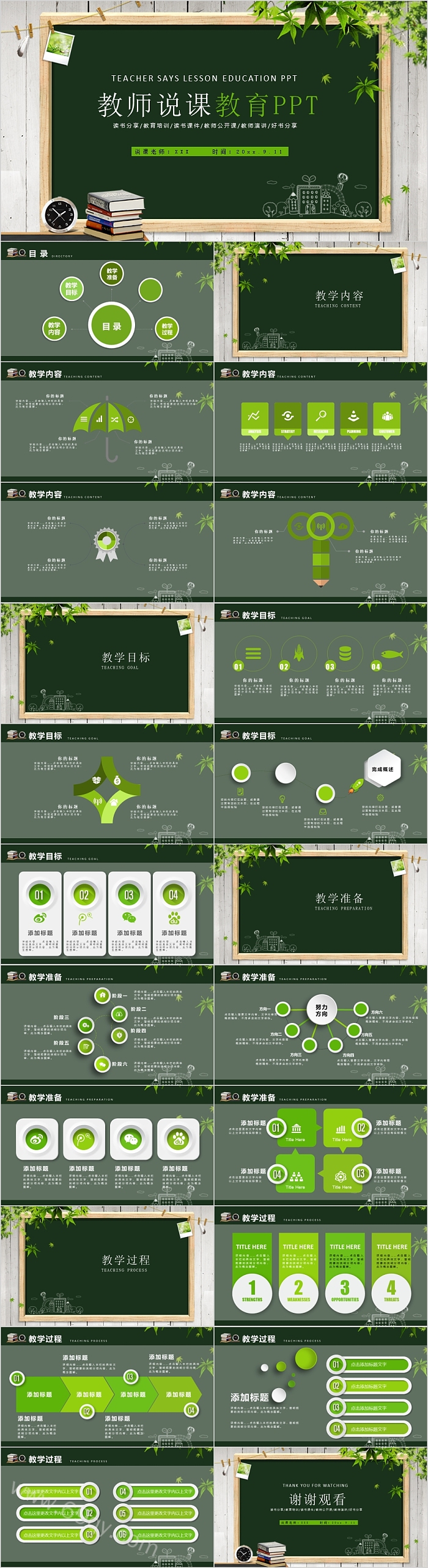 绿色简约大气教师说课教育PPT