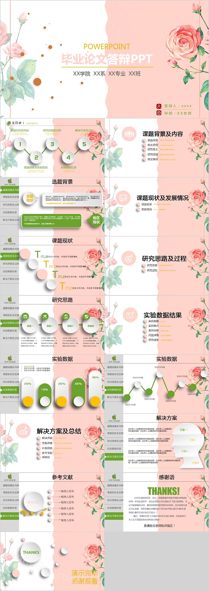 清新花卉毕业论文答辩PPT模板