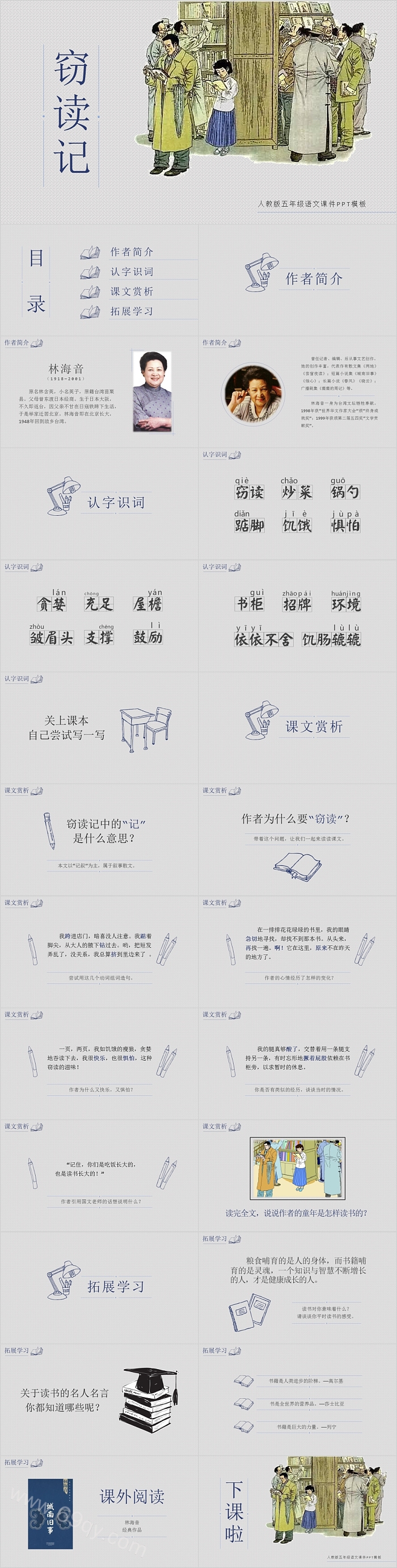 人教版五年级语文课件窃读记PPT模板