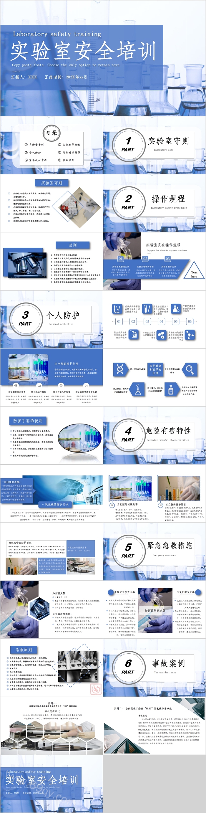 简约蓝色新版化学实验室安全培训知识教育PPT课件
