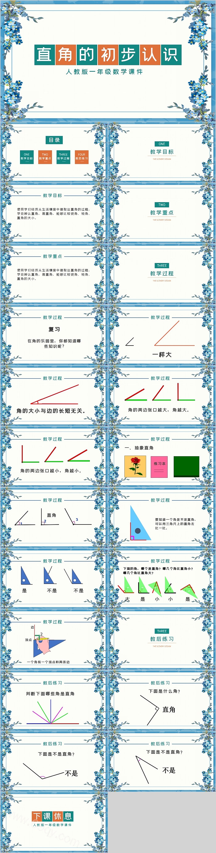 简约人教版小学数学二年级数学直角的初步认识PPT课件