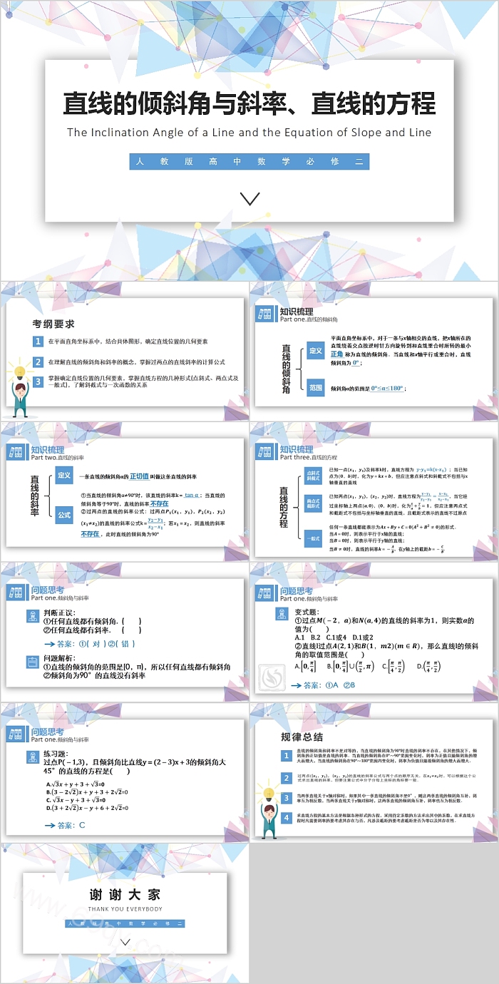 直线的倾斜角与斜率直线的方程人教版高中数学必修三PPT课件