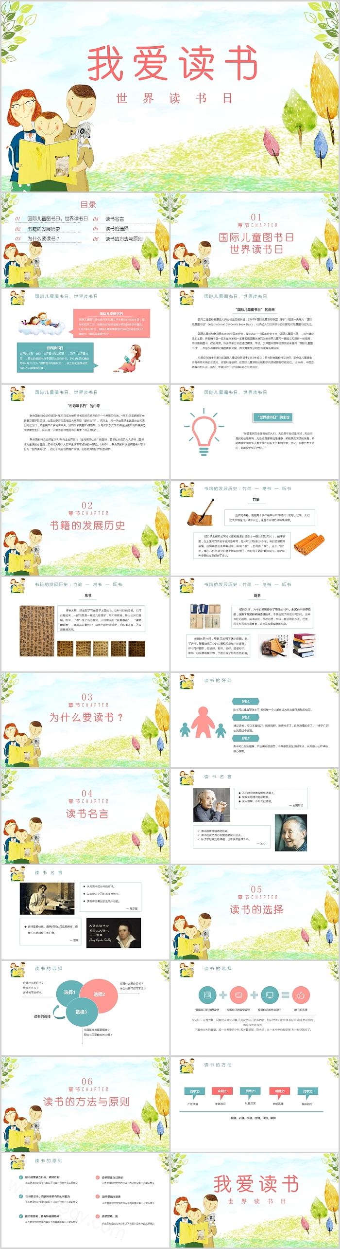简约清新我爱读书世界读书日PPT模板