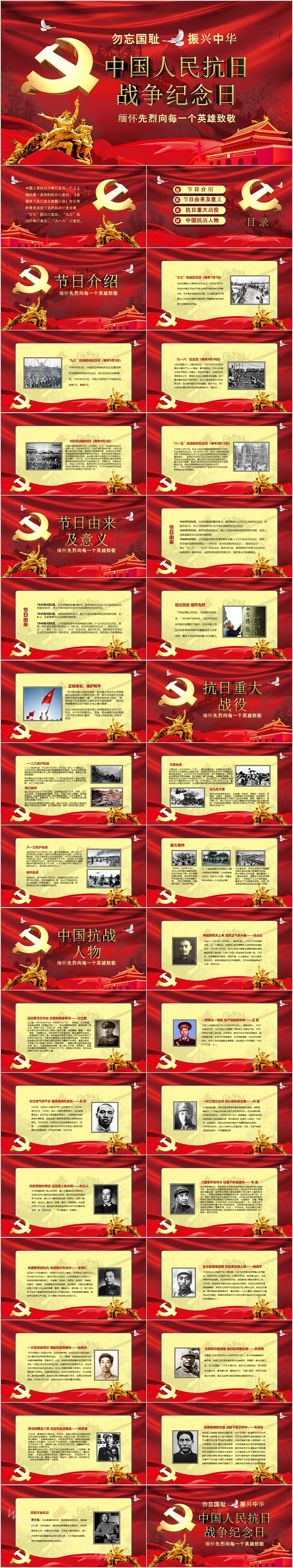 创意红色勿忘历史中国人民抗日战争胜利纪念日主题党课PPT课件