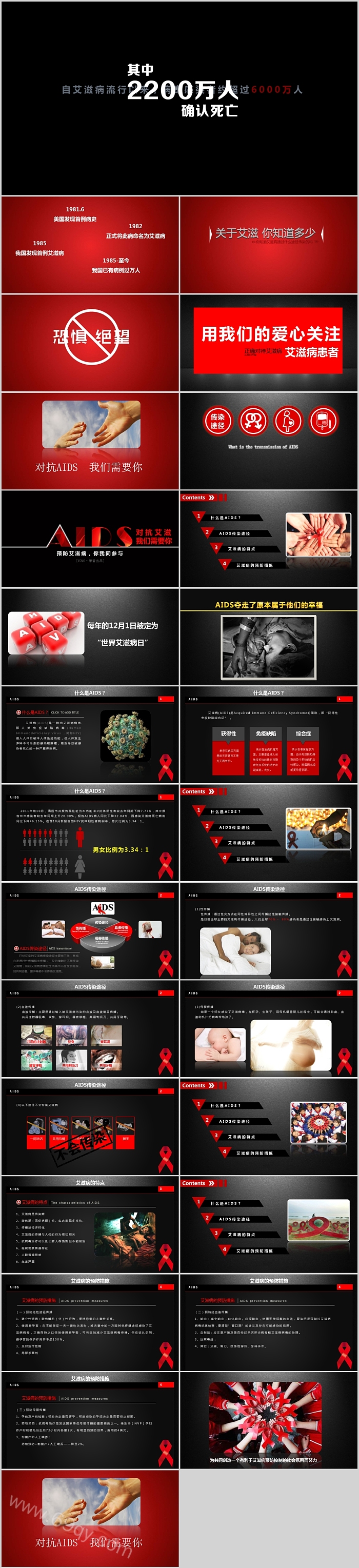 精美创意健康宣传教育之预防艾滋病PPT模板
