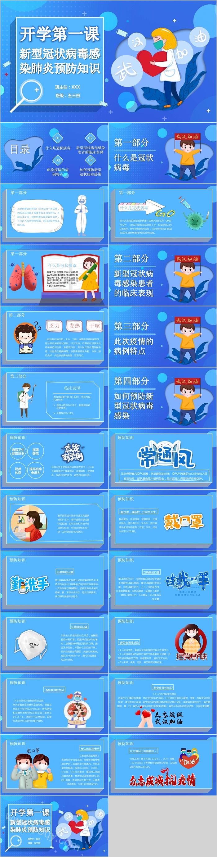 新型冠状病毒感染肺炎预防知识开学第一课PPT模板