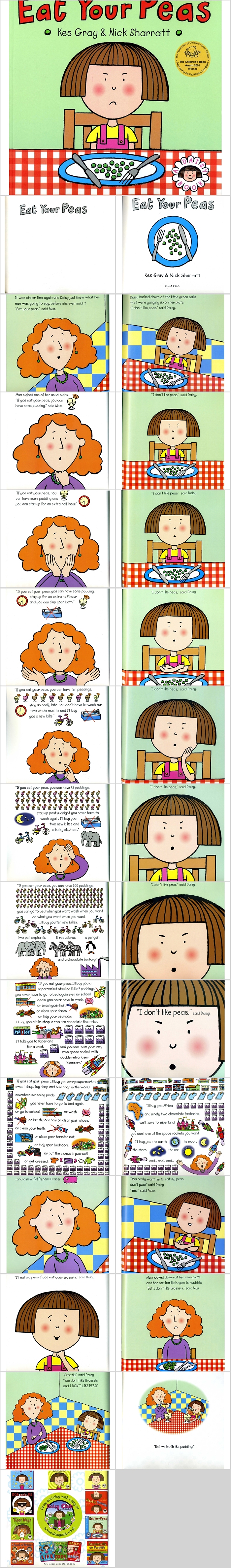 可爱卡通幼儿园小学《eat your peas》英文绘本故事ppt模板