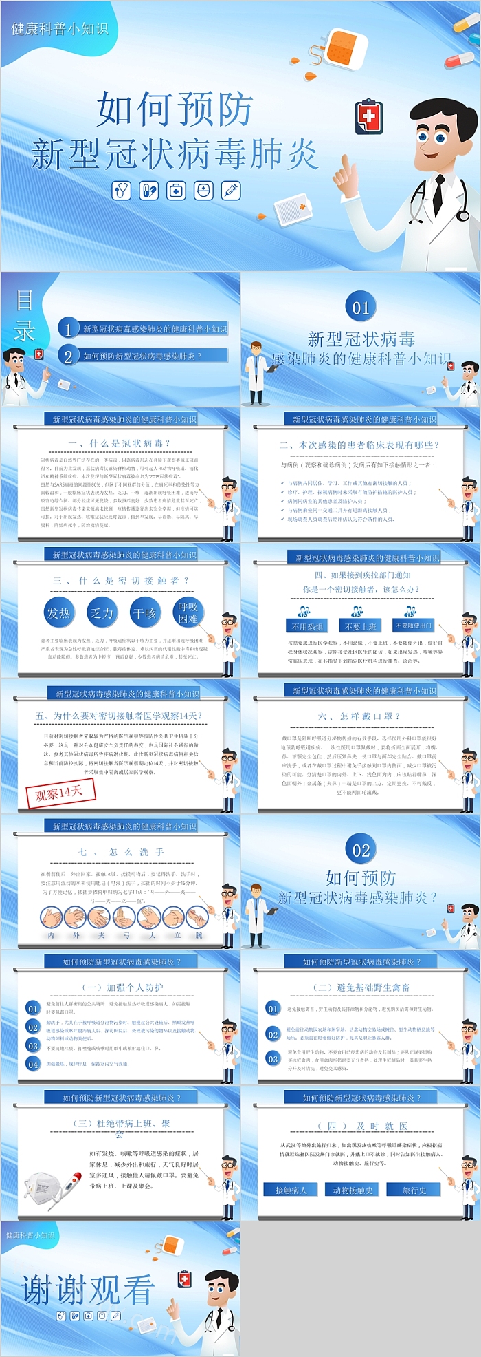 蓝色如何预防新型冠状病毒肺炎PPT