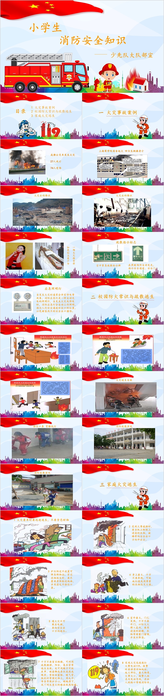 卡通实用小学生消防安全知识培训PPT课件