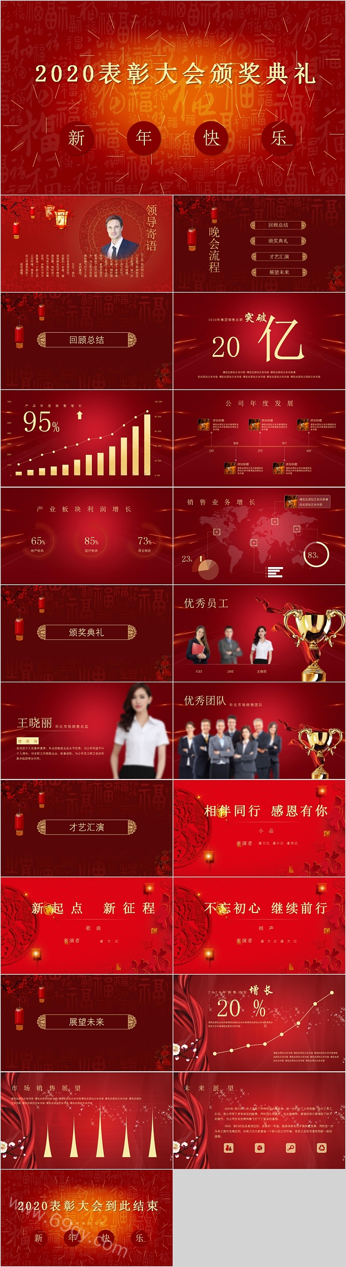 红色喜庆2020表彰大会颁奖典礼模板