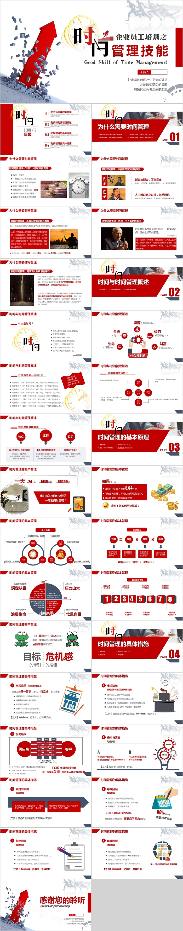 红色企业员工培训时间管理技能PPT模板