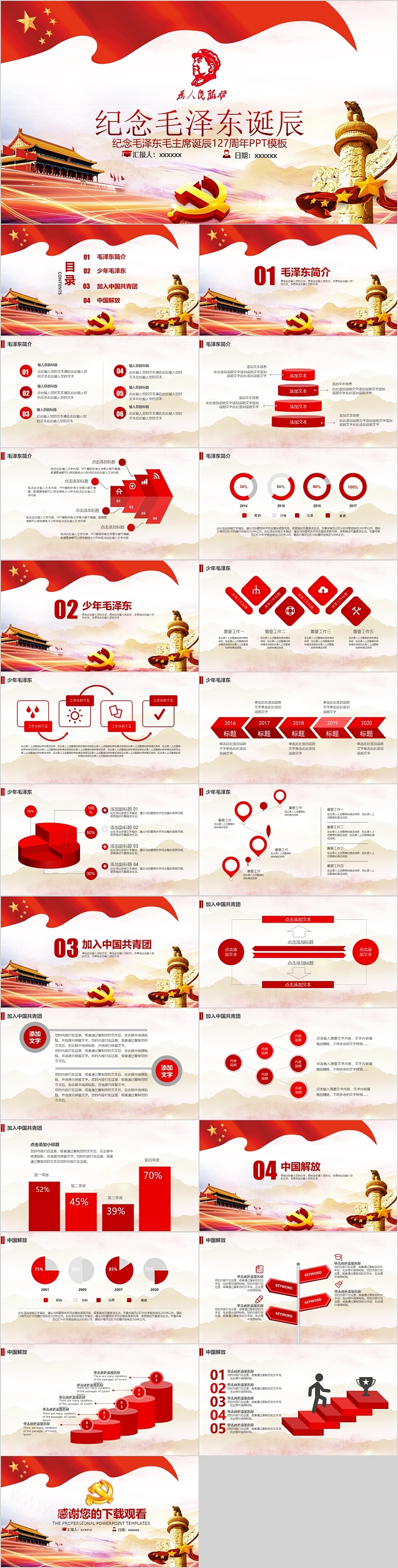 创意纪念毛泽东诞辰127周年PPT模板