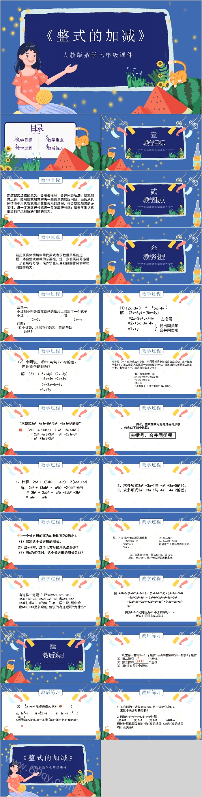 整式的加减人教版数学七年级课件PPT模板