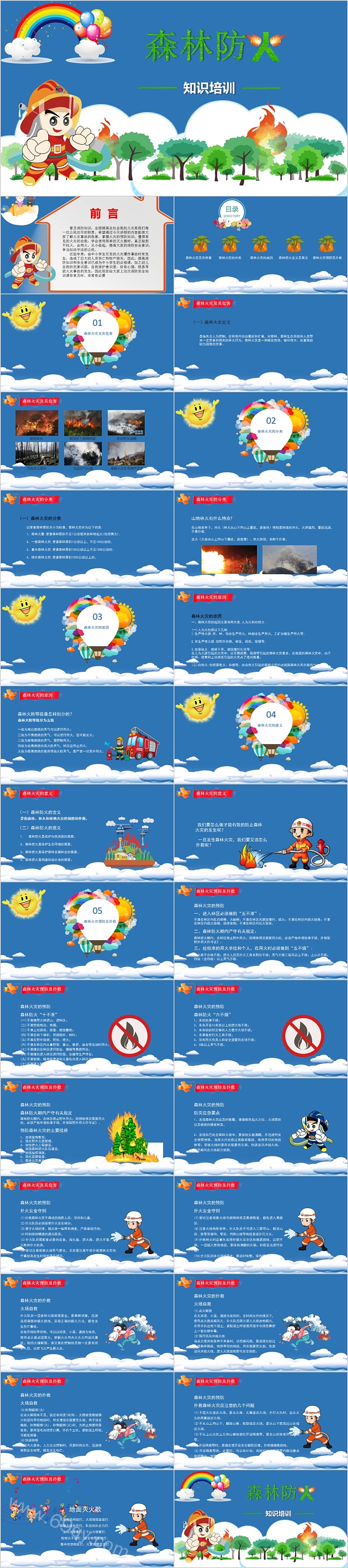 蓝色简约森林防火知识培训PPT模板