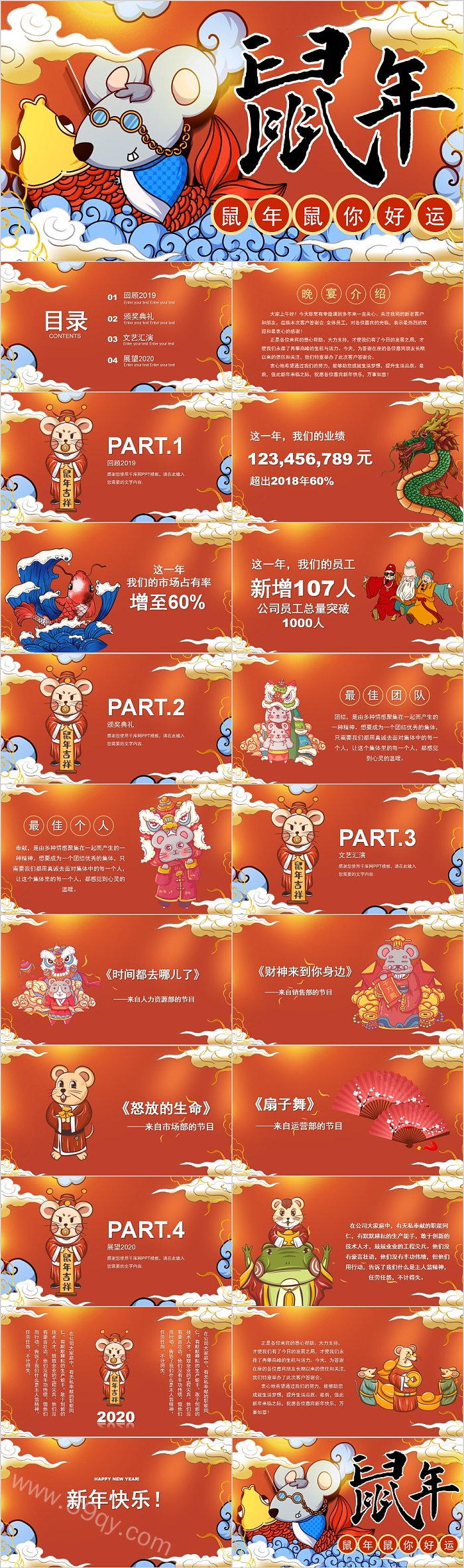 鼠你好运鼠年新年大吉主题PPT模板