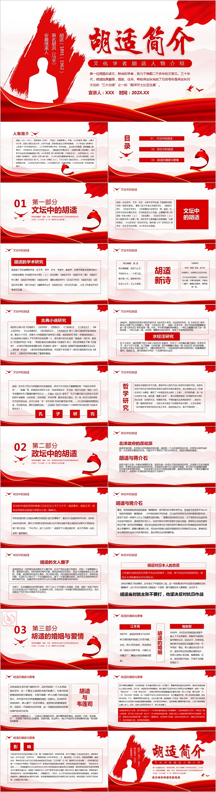 文化学者胡适人物介绍PPT模板