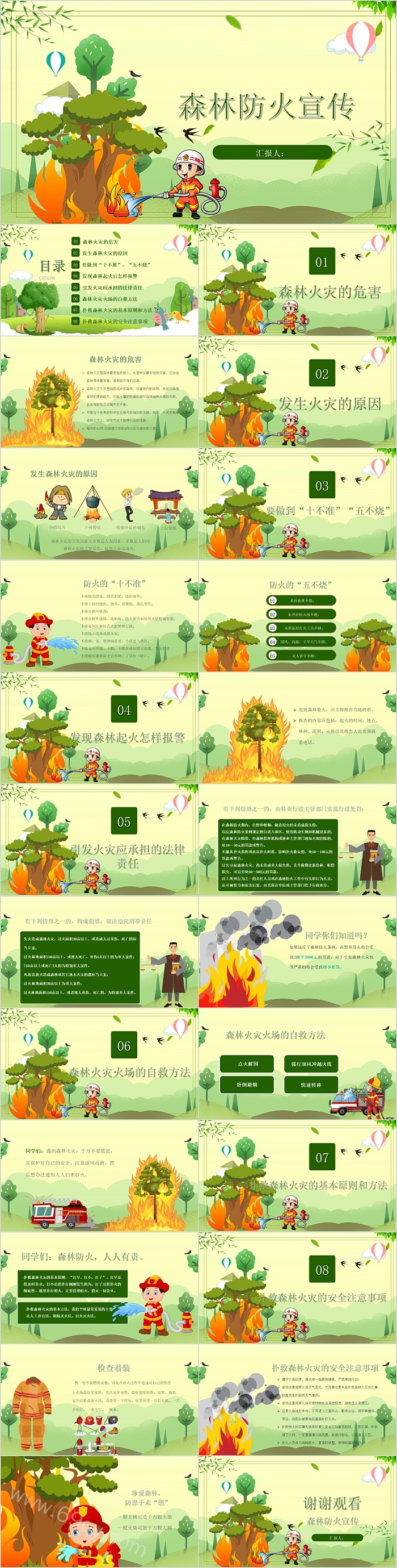 卡通时尚森林防火宣传PPT模板