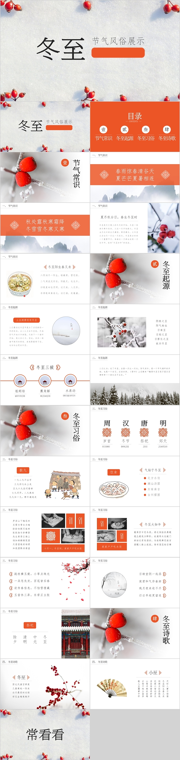 简约唯美冬至节气风俗展示PPT模板