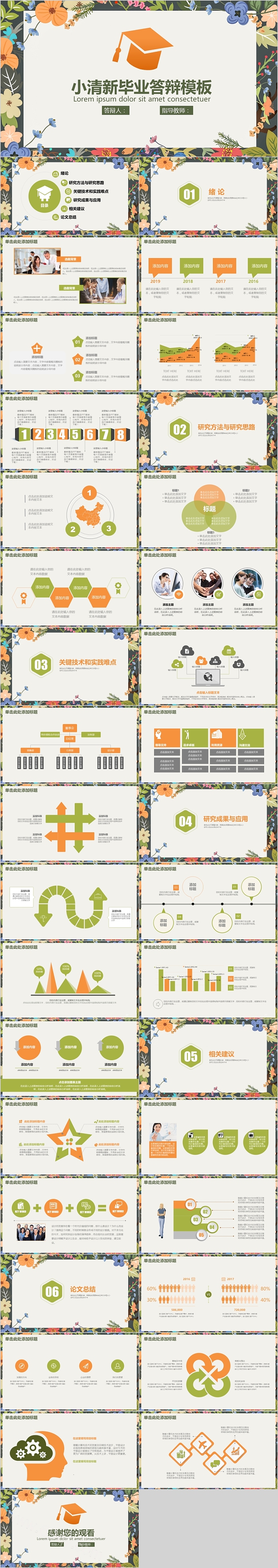 小清新花卉毕业答辩模板